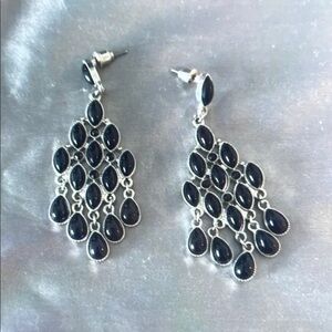 Elegant Black and Silver Chandelier Earrings